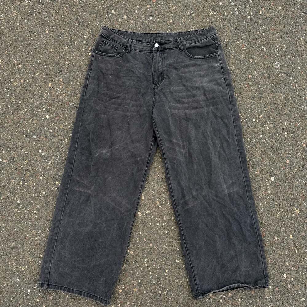 Vintage Washed Black Wide Leg Baggy Denim Jeans Grunge Skater Style